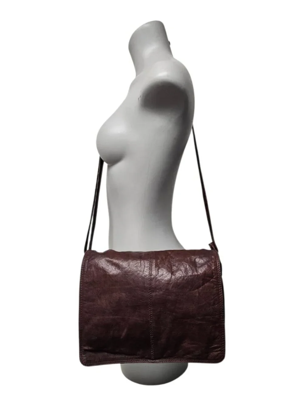 burgundy soft leather fold-over crossbody bag